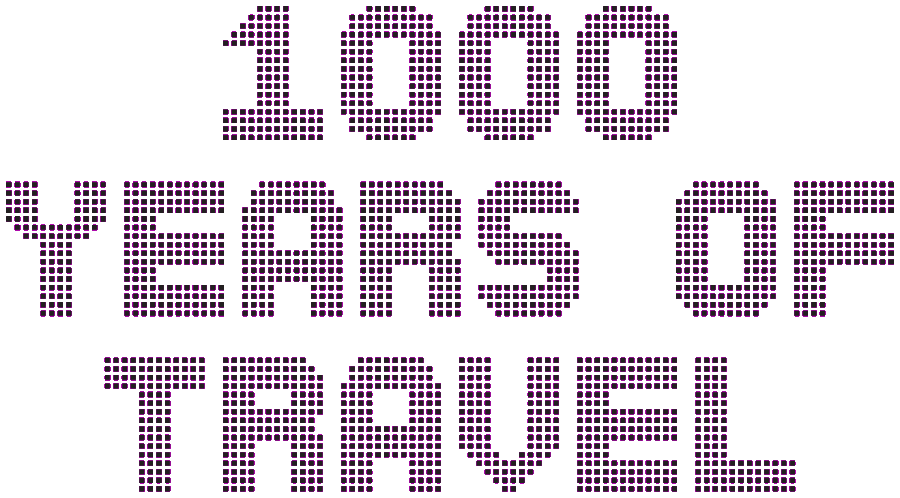 Dot-matrix lettering reading 1000 years of travel.
